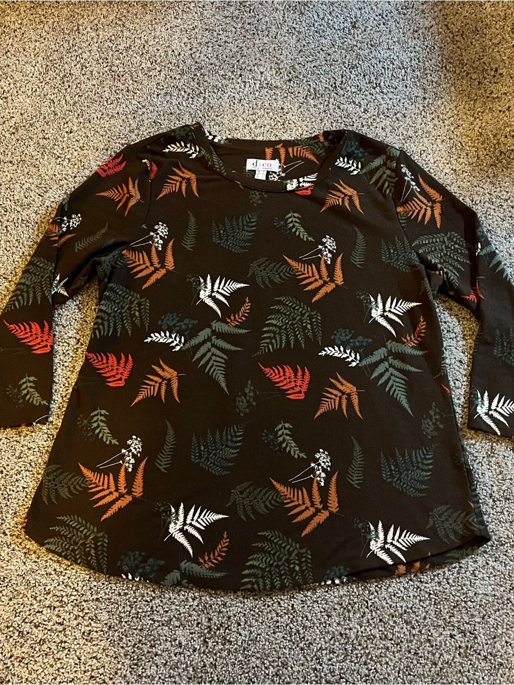 Denim & Co Long-Sleeve Tee with Multicolor Fern Print